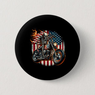 Macaron Rond 5 Cm Drapeau Usa Motocyclette Squelette Motard 4 Juille