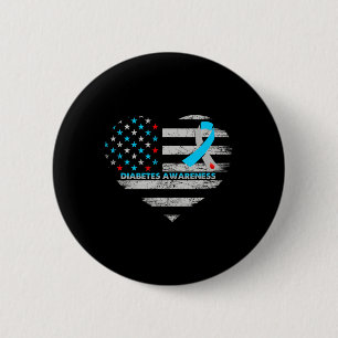 Macaron Rond 5 Cm Drapeau Usa Sensibilisation au diabète Cœur Soutie