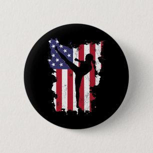 Macaron Rond 5 Cm Drapeau Usa Vintage 4 Juillet Kickboxing Femmes En