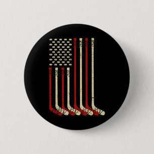 Macaron Rond 5 Cm Drapeau Usa Vintage Hockey Sur Glace - Drôle Hocke