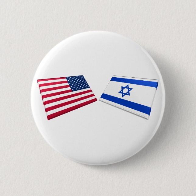 Macaron Rond 5 Cm Drapeaux des USA et de l'Israël (Devant)