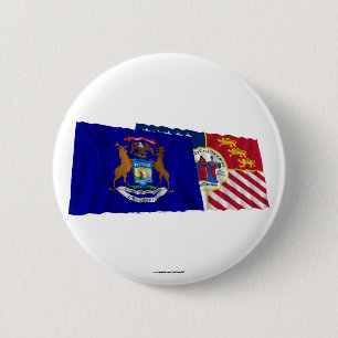 Macaron Rond 5 Cm Drapeaux du Michigan et de Detroit
