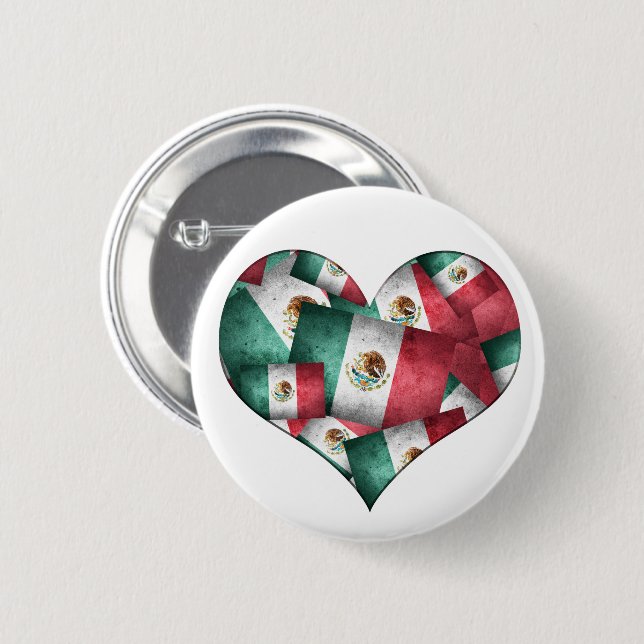 Macaron Rond 5 Cm Drapeaux mexicains - Forme de coeur (Devant & derrière)