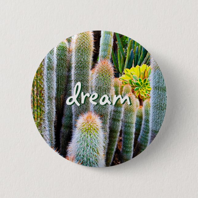 Macaron Rond 5 Cm Dream Script Fuzzy Green Cactus Photo Succulent (Devant)