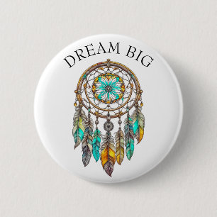 Macaron Rond 5 Cm Dreamcatcher turquoise et Brown   Gros rêves