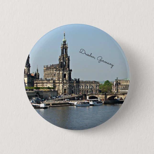 Macaron Rond 5 Cm Dresde, paysage urbain de l'Allemagne (Devant)