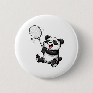 Macaron Rond 5 Cm Drôle Badminton Panda Badminton Player Shuttle Rac