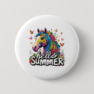 Macaron Rond 5 Cm Drôle Bonjour Cheval d'été