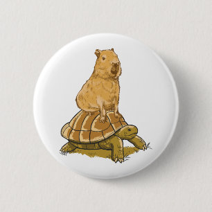 Macaron Rond 5 Cm Drôle Capybara Animal Turtle Cute Capybara