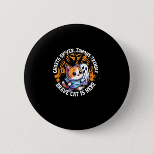 Macaron Rond 5 Cm Drôle Chat Brave Marcher Fantôme Peur Qui Aime Hal