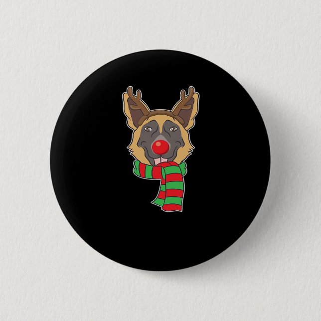 Macaron Rond 5 Cm Drôle chien de Noël Xmas Reindeer berger allemand (Devant)