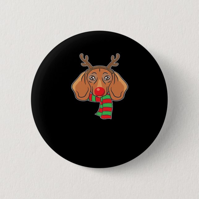 Macaron Rond 5 Cm Drôle Chien de Noël Xmas Reindeer Dachshund Holida (Devant)