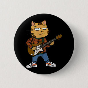 Macaron Rond 5 Cm Drôle Chill Chat Jouer Une Guitare Guys Papa Rock