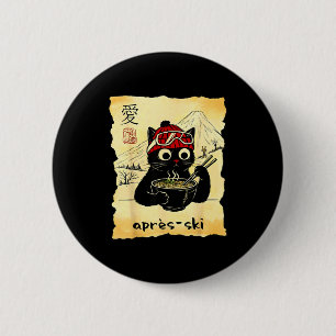 Macaron Rond 5 Cm Drôle d'après chat ski mange ramen japonais kawaii