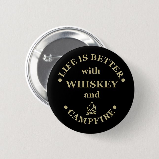 Macaron Rond 5 Cm drôle de camping et whisky dire (Devant & derrière)