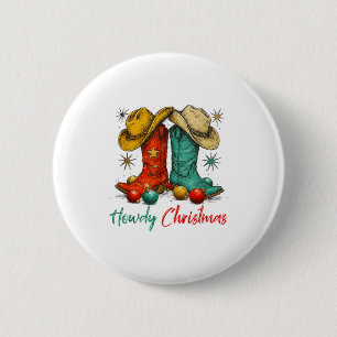 Macaron Rond 5 Cm Drôle de Country Western Noël Howdy Bottes de Cowb