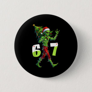 Macaron Rond 5 Cm Drôle de Noël Alien Six Seven Mème 67 Chapeau de P