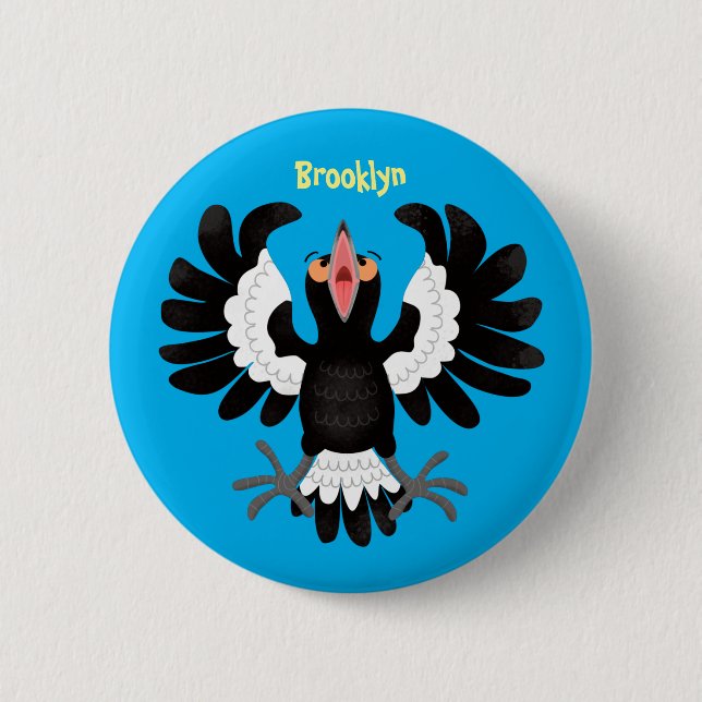 Macaron Rond 5 Cm Drôle dessin animé de Magpie australienne (Devant)