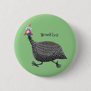 Macaron Rond 5 Cm Drôle dessin animé d'oiseau de Guineafowl