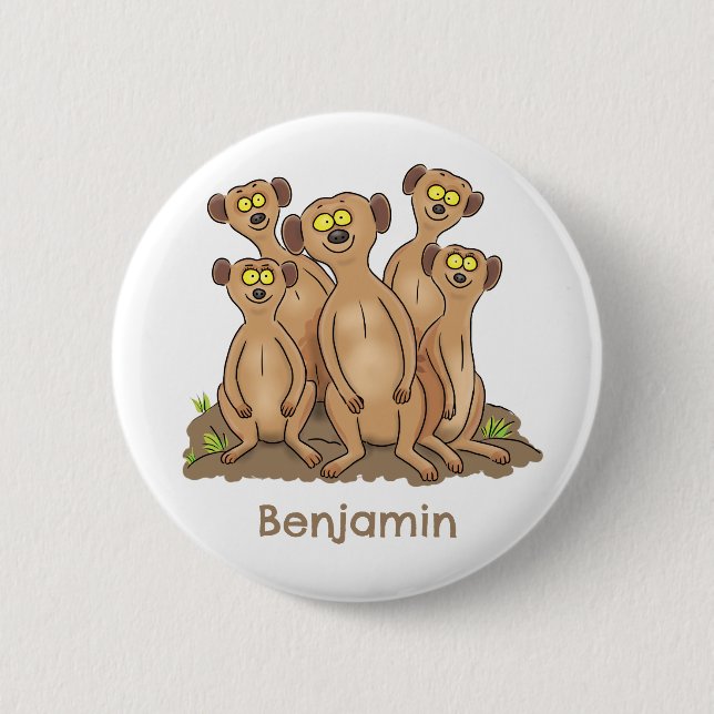 Macaron Rond 5 Cm Drôle dessin de la famille meerkat (Devant)
