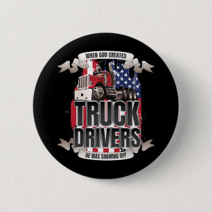 Macaron Rond 5 Cm Drôle Dieu Créé Conducteurs de Camion Drapeau Amér