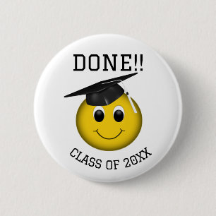 Macaron Rond 5 Cm Drôle Emoji "Terminé" Graduation