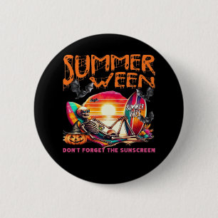 Macaron Rond 5 Cm Drôle Été Skeleton Sur Plage Au Coucher Du Soleil