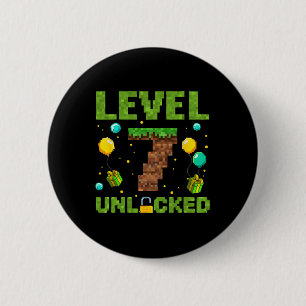 Macaron Rond 5 Cm Drôle garçon 7 ans gamer niveau 7 débloqué pixel