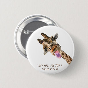 Macaron Rond 5 Cm Drôle Giraffe Tongue Out Jouer Bouton Sourire