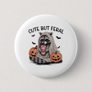 Macaron Rond 5 Cm Drôle Halloween Raccoon Avec Ts Citrouille - Cute 