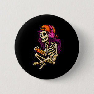 Macaron Rond 5 Cm Drôle Halloween Squelette Joueur Vidéo Jeu Filles