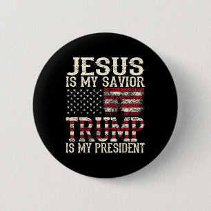 Macaron Rond 5 Cm Drôle Jésus Américain Est Mon Sauveur Trump Est Mo