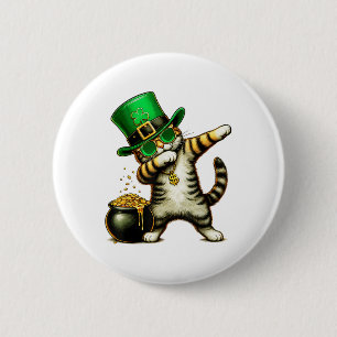 Macaron Rond 5 Cm Drôle Jour de la Saint Patrick Dabbing Chat St Pad