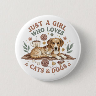 Macaron Rond 5 Cm drôle Juste une fille qui aime les chats et les ch