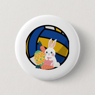 Macaron Rond 5 Cm Drôle Lapin De Pâques Avec Balle De Volley