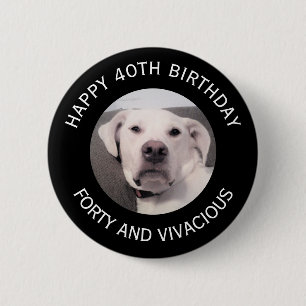 Macaron Rond 5 Cm Drôle mignon Grumpy Chien blanc 40e anniversaire N