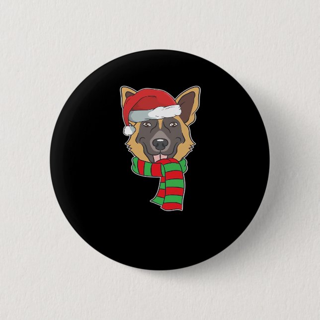 Macaron Rond 5 Cm Drôle Noël Chien Xmas Père Noël Berger Allemand Ho (Devant)
