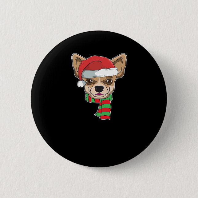 Macaron Rond 5 Cm Drôle Noël Chien Xmas Père Noël Chihuahua Holiday  (Devant)