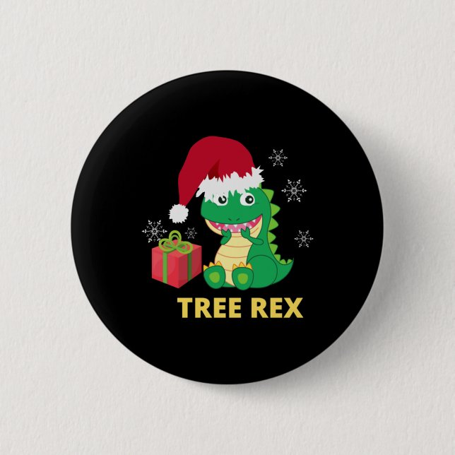 Macaron Rond 5 Cm Drôle Noël Dinosaur Arbre Rex (Devant)