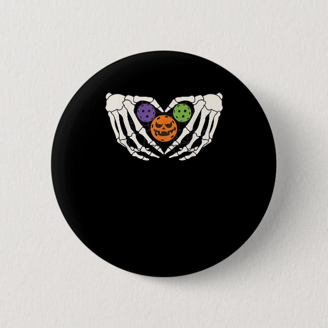 Macaron Rond 5 Cm Drôle Pickle Halloween Squelette Mains Coeur Pumpk (Devant)