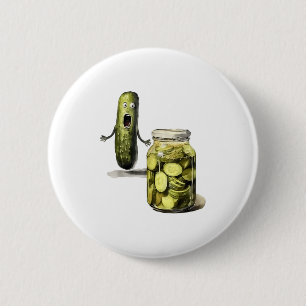 Macaron Rond 5 Cm Drôle Pickle Surprend Un Concombre Et Un Bocal De 