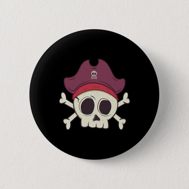 Macaron Rond 5 Cm Drôle Pirate Skull Cartoon Halloween (Devant)