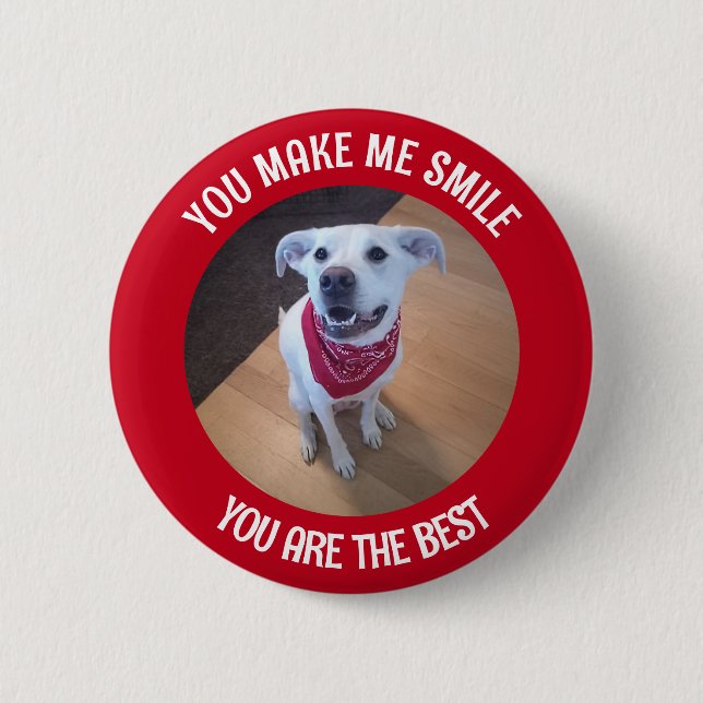 Macaron Rond 5 Cm Drôle Saint Valentin, tu me fais sourire chien (Devant)