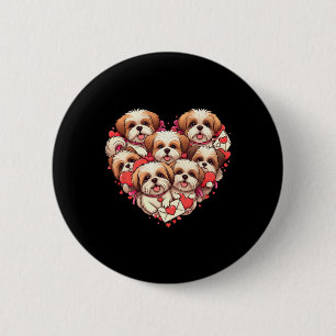 Macaron Rond 5 Cm Drôle Shih Tzu Cœur Saint Valentin Shih Tzu Femmes