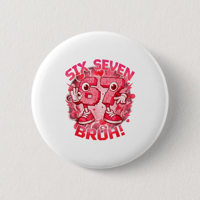 Macaron Rond 5 Cm Drôle Six Sept Bruh 67 Brainrot Meme Saint-Valenti (Devant)