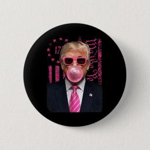 Macaron Rond 5 Cm Drôle Trump Bubble Gum Rose Usa Drapeau