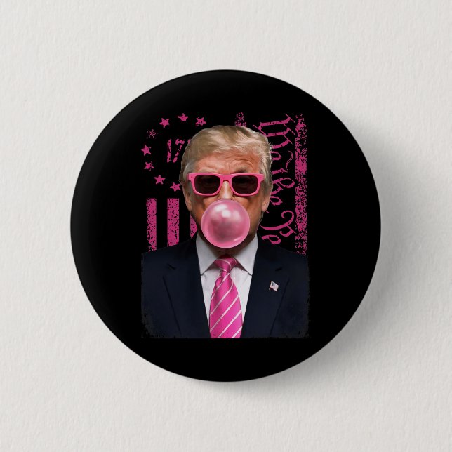 Macaron Rond 5 Cm Drôle Trump Bubble Gum Rose Usa Drapeau (Devant)