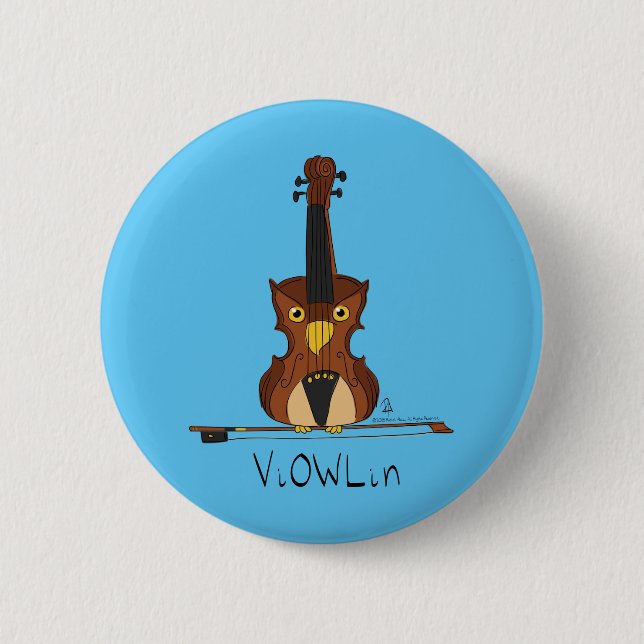Macaron Rond 5 Cm Drôle Violon Cute Owl Musicien Enfants Musique (Devant)