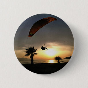 Macaron Rond 5 Cm Dropzone At Dusk Adventure Paraglider Art