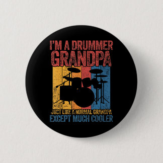 Macaron Rond 5 Cm Drummer Grandpa Drumming Grand-père Fête des pères